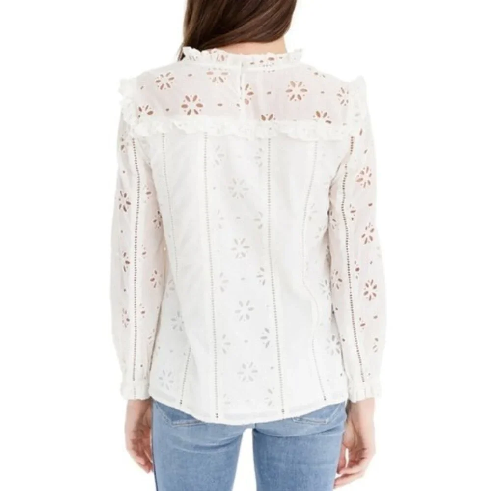 White J. Crew Eyelet Ruffle Trim Blouse Top (NWT)